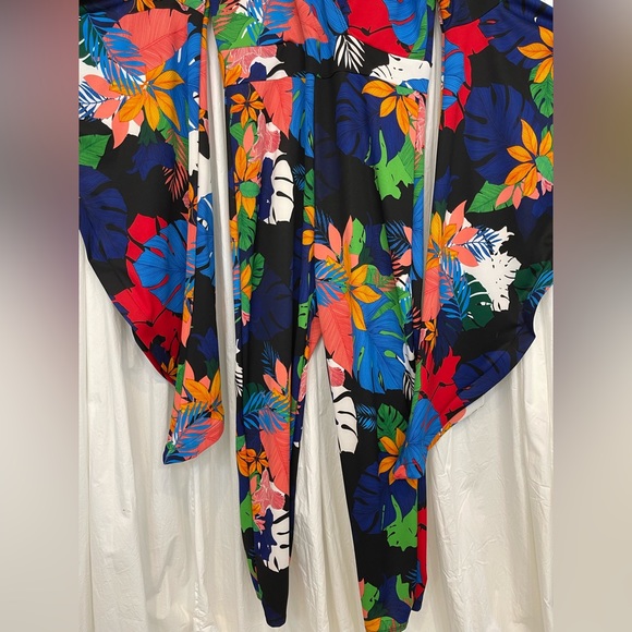 Winter Women 1X Jumpsuits V-Neck Full Flare Sleeve Print - Picture 4 of 7